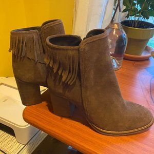 Eric Michael Lisa Suede Fringe Booties Dark Brown